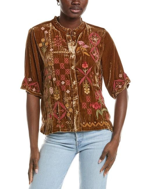 Johnny Was Brown Malaya Silk-Blend Shirt