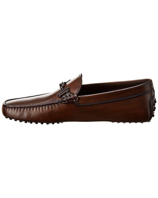 Tod's Brown Classic Double T Leather Loafer for men