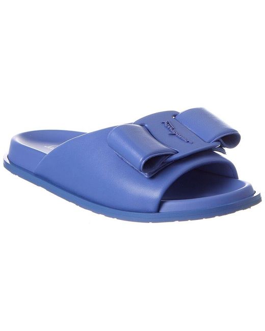 Ferragamo Virgil Leather Slide in Blue | Lyst