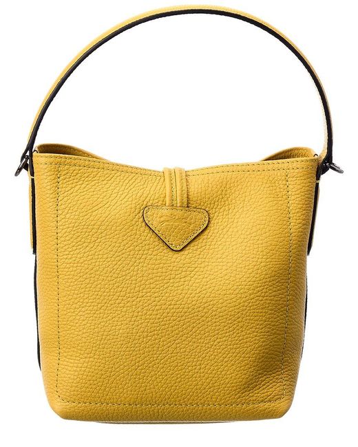 Longchamp Roseau Essential Leather Bucket Bag in Yellow | Lyst
