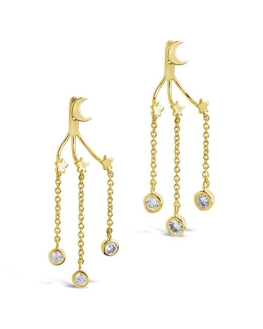 Sterling Forever White 14k Plated Moon & Star Jacket Earrings