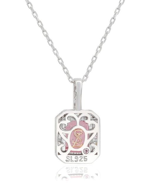 Suzy Levian Pink Silver 0.02 Ct. Tw. Diamond & Gemstone Pendant