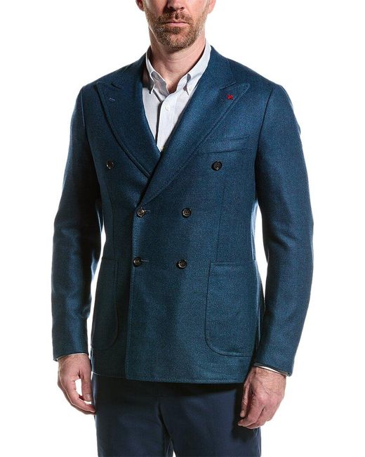 Isaia Blue Wool & Silk-blend Blazer for men
