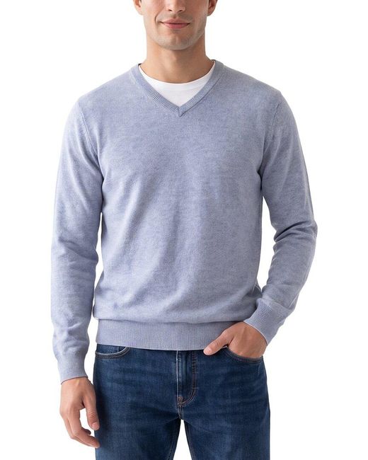 Phenix Blue 100% Cashmere V-Neck Sweater for men