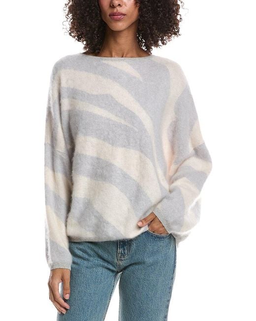 Brodie Cashmere Gray Brushed Zebra Crewneck 100% Cashmere Sweater