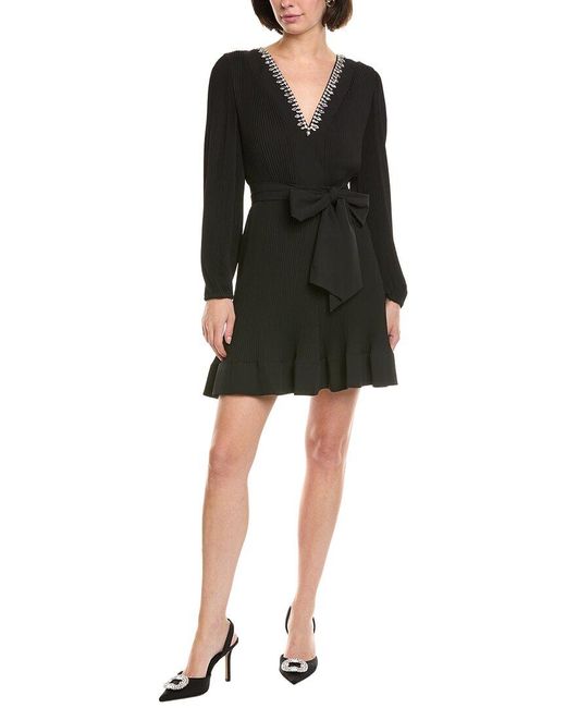 MILLY Black Liv Pleated Mini Dress
