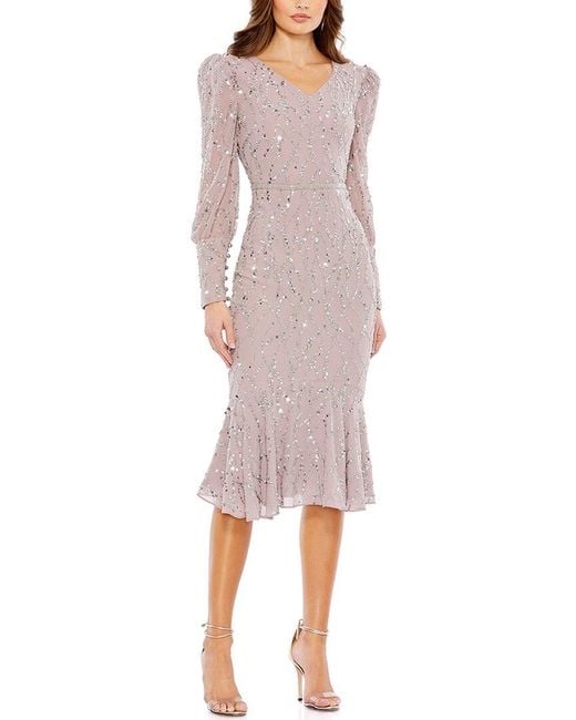 Mac Duggal Pink Sequined Illusion Trumpet Dress