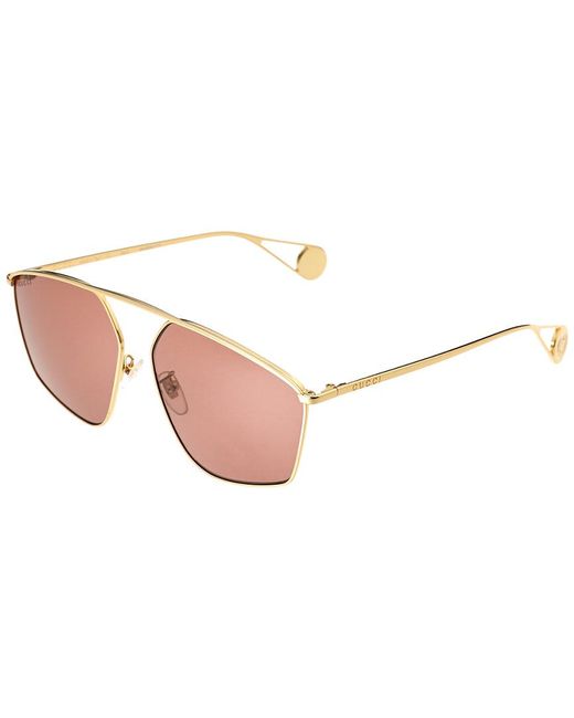 Gucci Metallic Oversized Square Sunglasses In Golden Metal With Grey Lenses