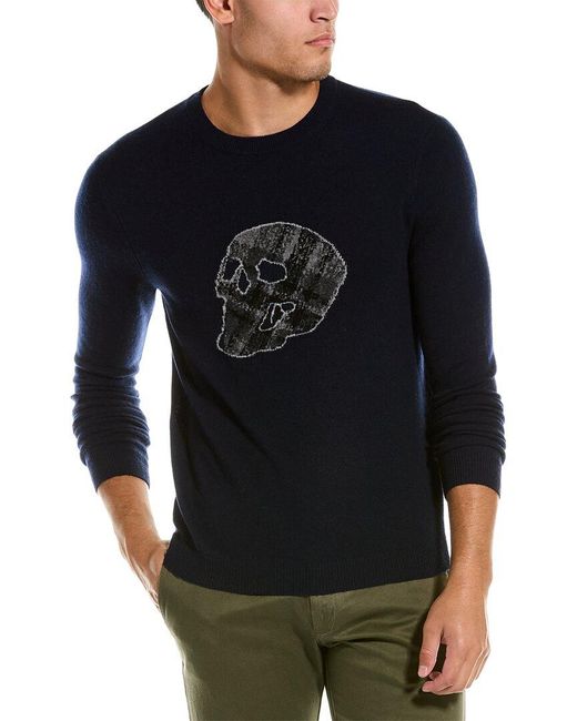 Autumn Cashmere Black Plaid Skull Jacquard Sweater for men
