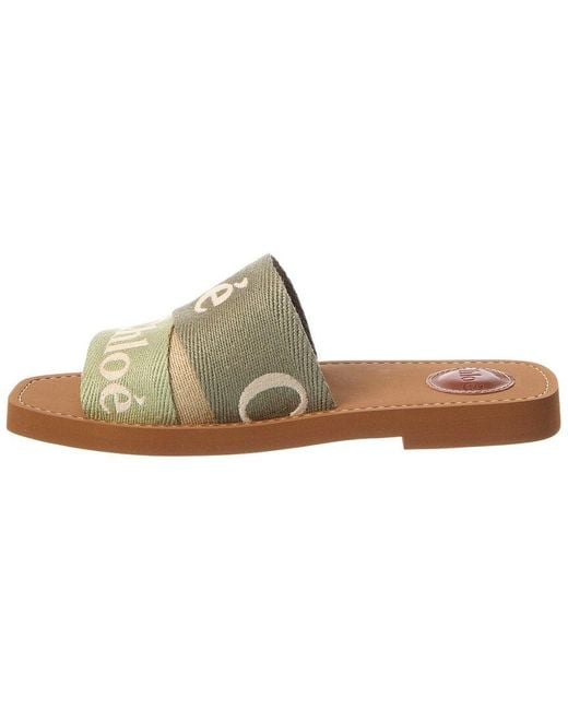 Chloé Green Woody Logo Canvas Slide