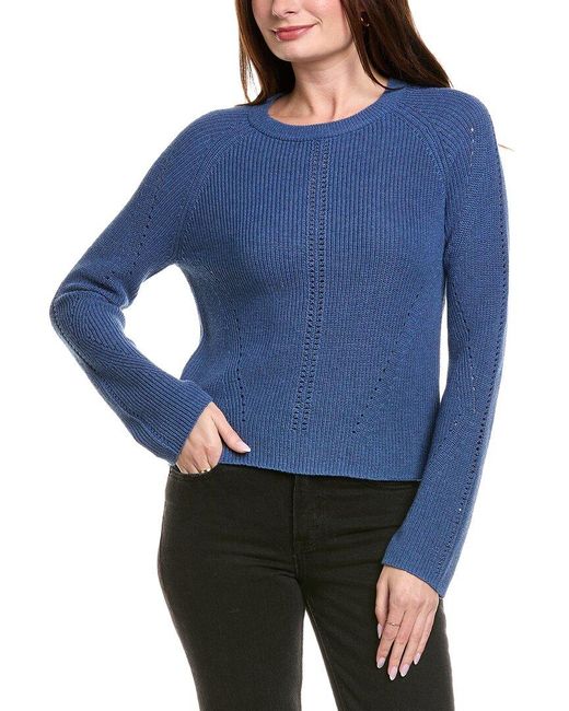Hannah Rose Blue Picot Stitch Shaker Crewneck Cashmere-blend Sweater