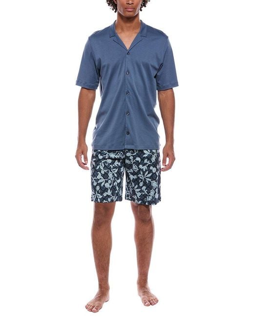 Hanro Blue 2pc Button Front Pajama Set for men