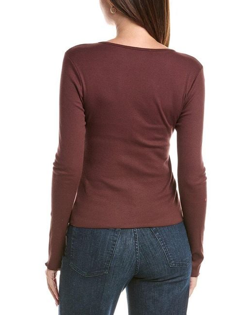 Michael Stars Purple Salem Mixed Henley Top
