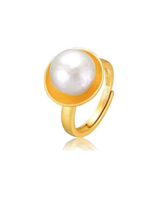 Genevive Jewelry Metallic 14k Over Silver Pearl Ring