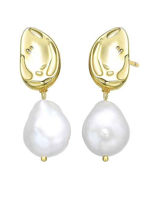 Rachel Glauber Metallic 18k Over Silver 16mm Freshwater Pearl Earrings