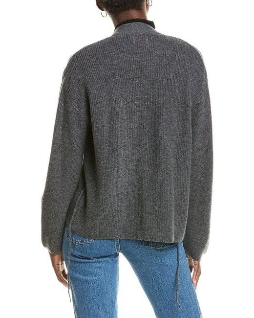 Brodie Cashmere Gray Wool & Cashmere-Blend Ribbed Wrap Cardigan