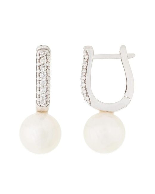 Masako Pearls White 14k 0.12 Ct. Tw. Diamond 7-7.5mm Pearl Earrings