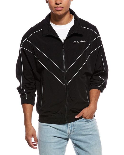 Karl Lagerfeld Black Mock Neck Raglan Track Jacket for men