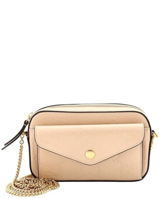 Gucci Natural Beige Jumbo Gg Embossed Leather Front Pocket Chain Shoulder Bag Super Mini (authentic Pre-loved)
