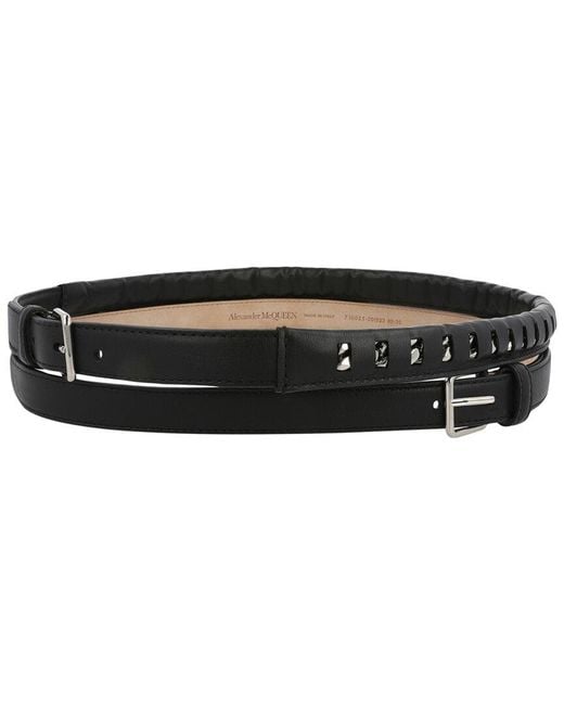 Alexander McQueen Black Double Chain Leather Belt