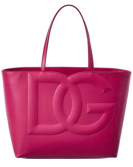 Dolce & Gabbana Pink Dg Logo Medium Leather Tote