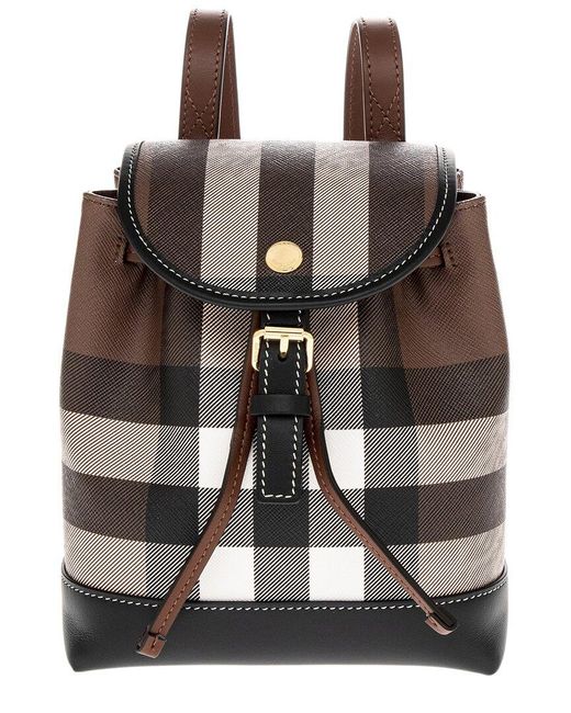 Burberry Micro Check & Leather Backpack in Black | Lyst
