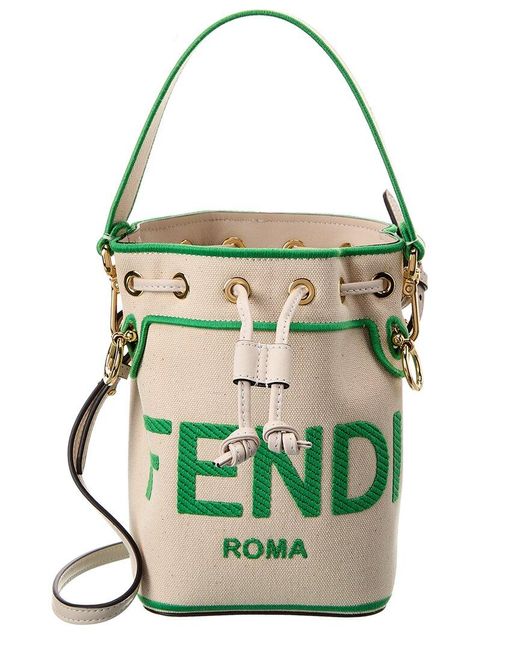 FENDI: Mon Tresor bucket bag in leather with embossed logo - Green