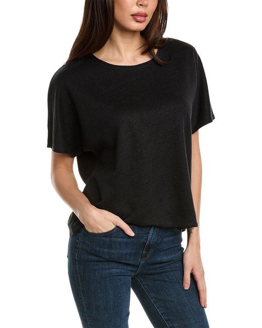 Majestic Filatures Black Semi Relaxed Linen Pullover