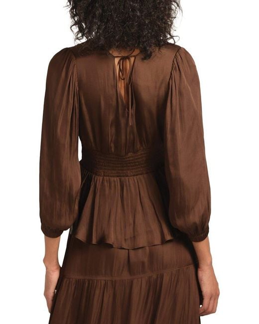 10 Crosby Derek Lam Brown Savannah V-Neck Peplum Top