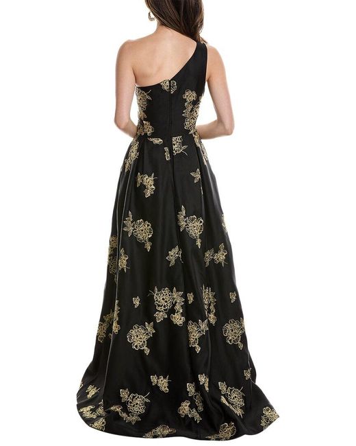 Marchesa Black One-shoulder Heavy Duchess Satin Gown