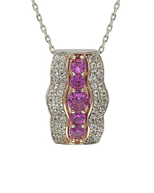 Suzy Levian Multicolor Silver 0.02 Ct. Tw. Diamond & Sapphire Pendant Necklace