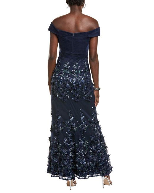 Aidan Mattox Blue Pleated Tulle Gown