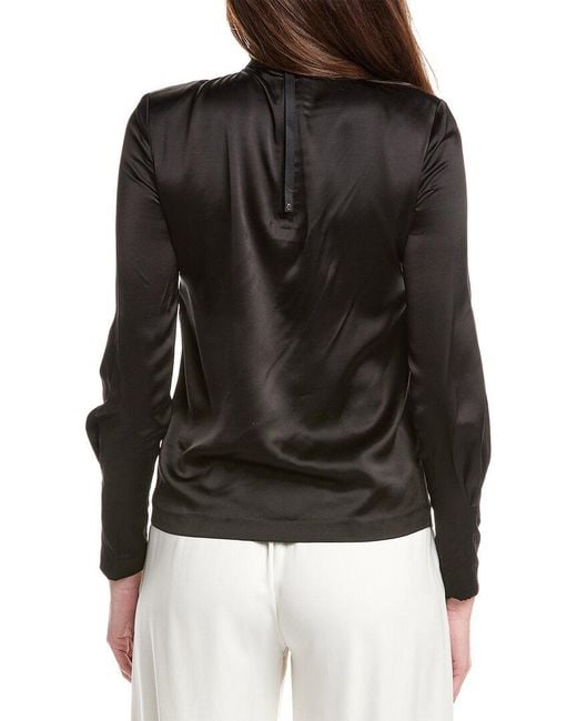 St. John Black Mock Neck Satin Top