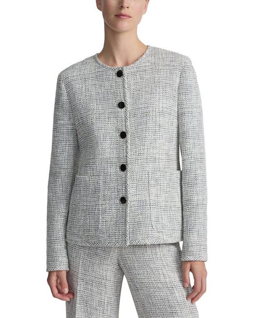 Lafayette 148 New York Gray Crewneck Patch Pocket Jacket