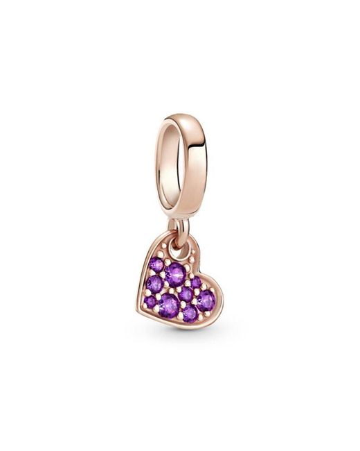 PANDORA 14k Rose Gold Plated Cz Pave Tilted Heart Dangle Charm in Pink |  Lyst UK