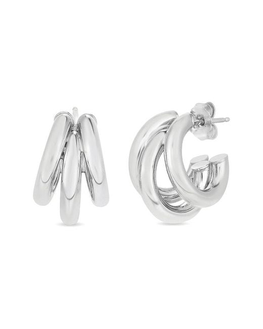 Italian Silver White Hoops