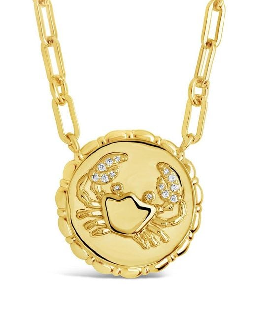 Sterling Forever Metallic 14k Plated Cz Bold Link Cancer Zodiac Necklace