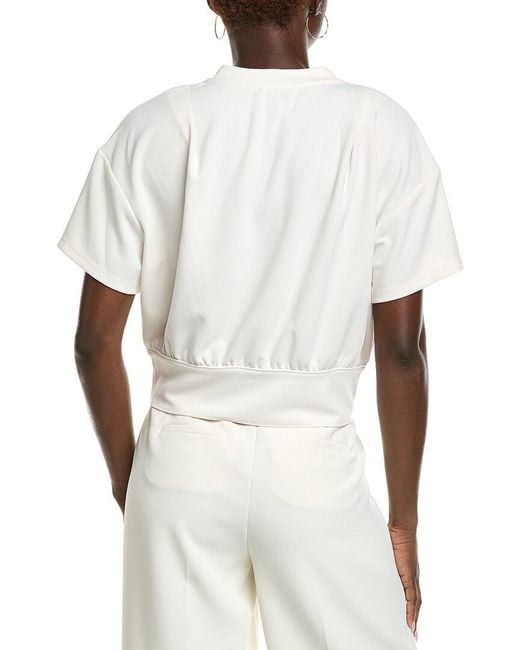 Kenneth Cole White Pleated Shoulder Blouse