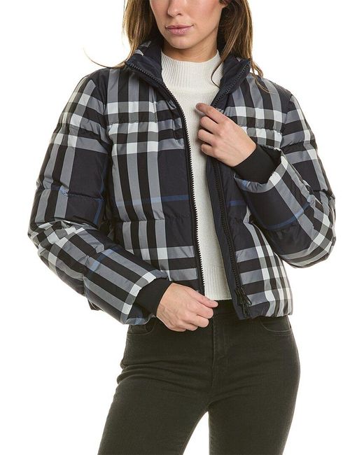 Burberry Black Check Cropped Down Puffer Jacket