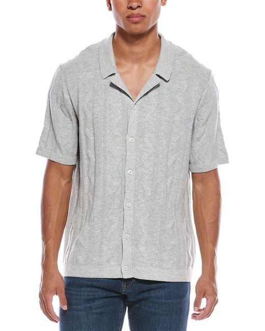 Tahari Gray Textured Knit Polo Shirt for men