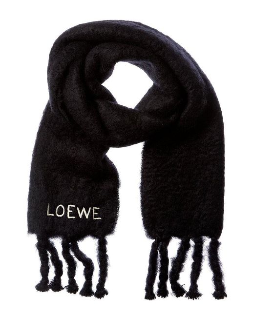 Loewe Black Logo Embroidered Mohair & Wool-blend Scarf