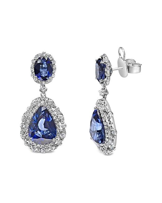 Haus of Brilliance Blue Colorful Gemstones 18K 26.31 Ct. Tw. Diamond & Sapphire Dangle Earrings