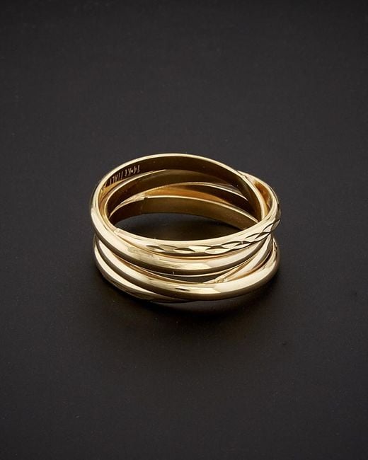 Italian Gold Black 14k Polished & Diamond Cut Coil Ring
