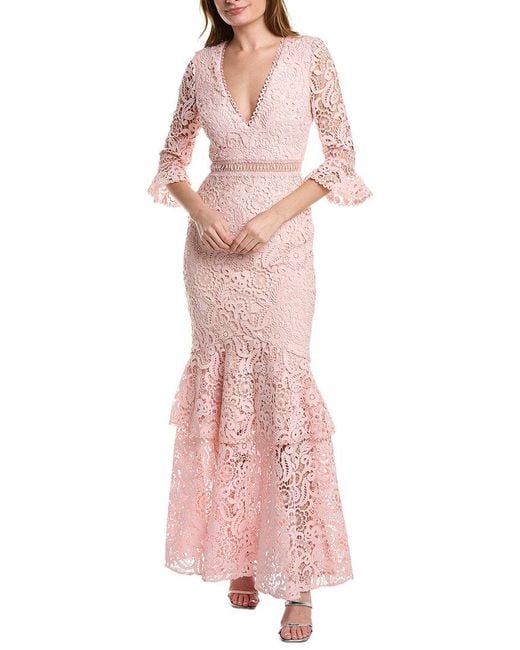 ML Monique Lhuillier Pink Lace Gown