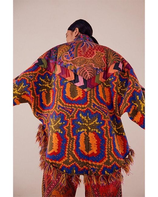 Farm Rio Red Pineapple Tapestry Poncho