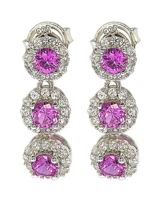 Suzy Levian Pink Silver 0.02 Ct. Tw. Diamond & Sapphire Earrings