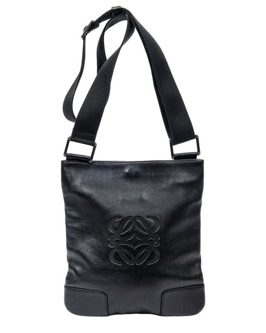 Loewe Black Calfskin Leather Anagram Flat Crossbody (authentic Pre-loved)