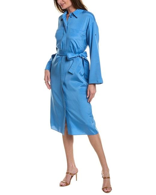 Lafayette 148 New York Blue Tab Sleeve Silk-blend Shirtdress