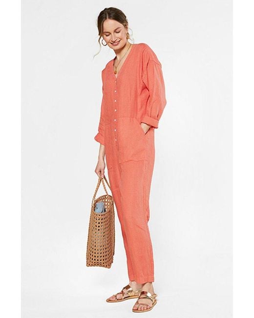 Outerknown Red Retrograde Linen Jumpsuit