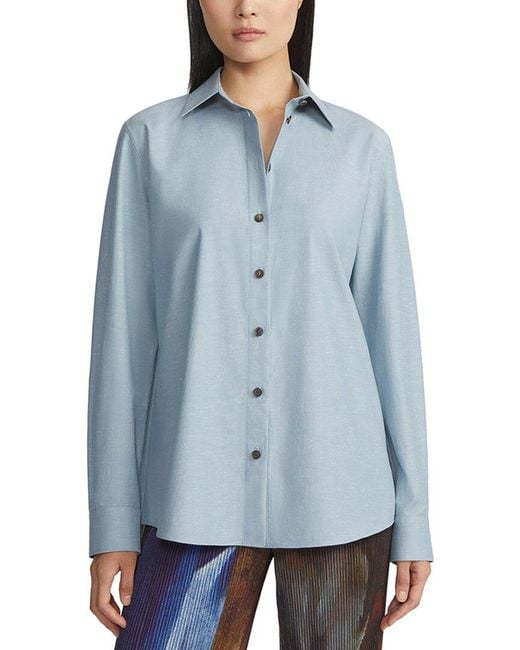 Lafayette 148 New York Blue Button Down Shirt